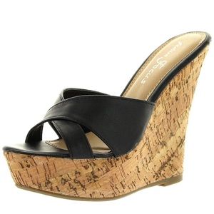 Fashion Focus Faux Cork Platform Wedge Sandal 8.5
